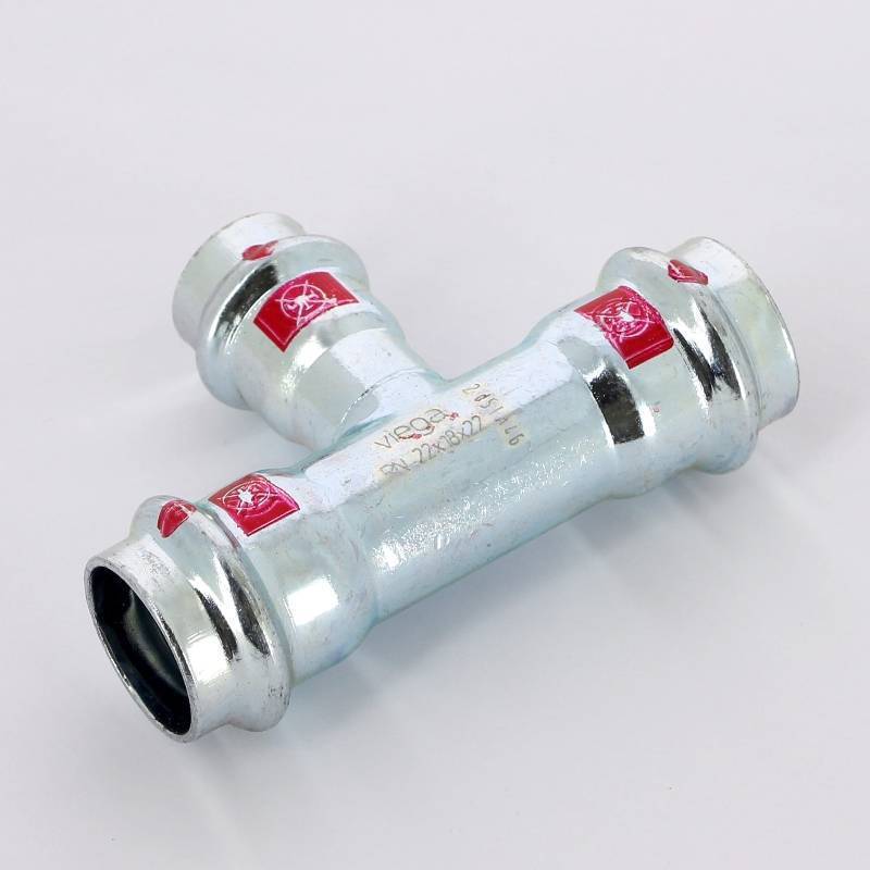 Тройник пресс Viega Prestabo оцинкованная сталь 22х18х22 мм 558703