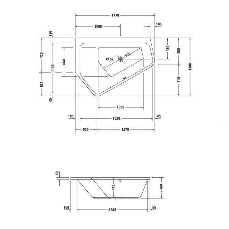 Ванна Duravit Paiova 5 1770x1300 мм угол слева с двумя наклонами спинки 700390000000000