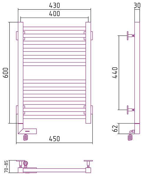 Полотенцесушитель электрический Сунержа Модус 2.0 400x600 мм левый без покрытия 00-5600-6040