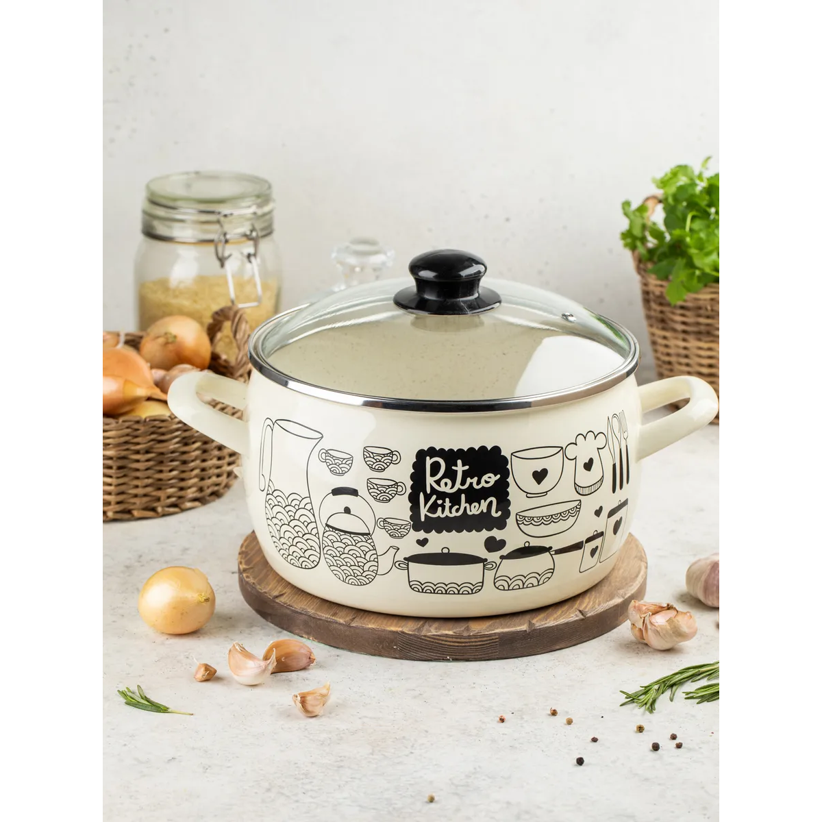 Кастрюля эмалированная Metrot Ретро 3,3 л 191442