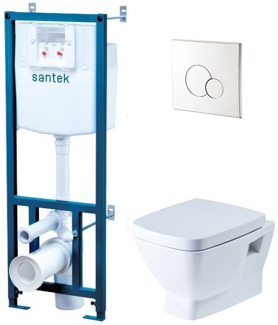 Комплект инсталляция с подвесным унитазом Santek НЕО ПЭК сиденье микролифт панель хром глянец 1.WH50.1.543