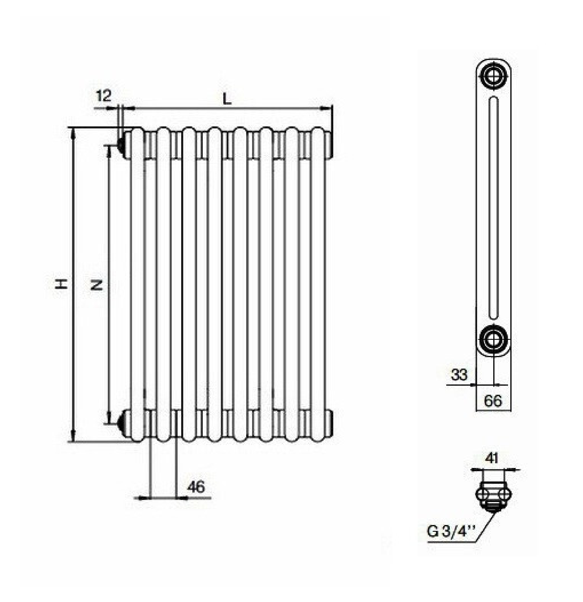 Радиатор трубчатый Rifar TUBOG 6 секций боковое подключение Белый TUB -06
