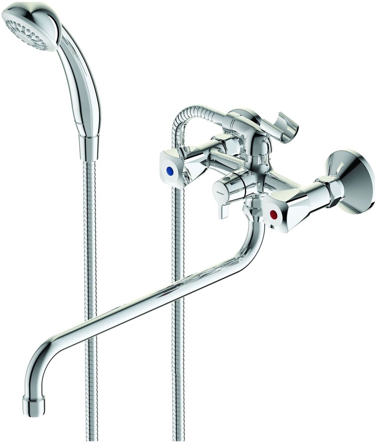 Смеситель для ванны Vidima Practic двуручный с поворотным изливом 320 мм и душевым гарнитуром BA343AA