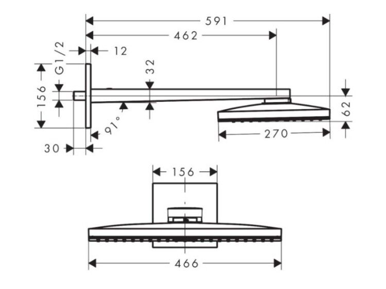 Верхний душ AXOR ShowerSolutions 460/270 1jet настенный шлифованное красное золото 35278310