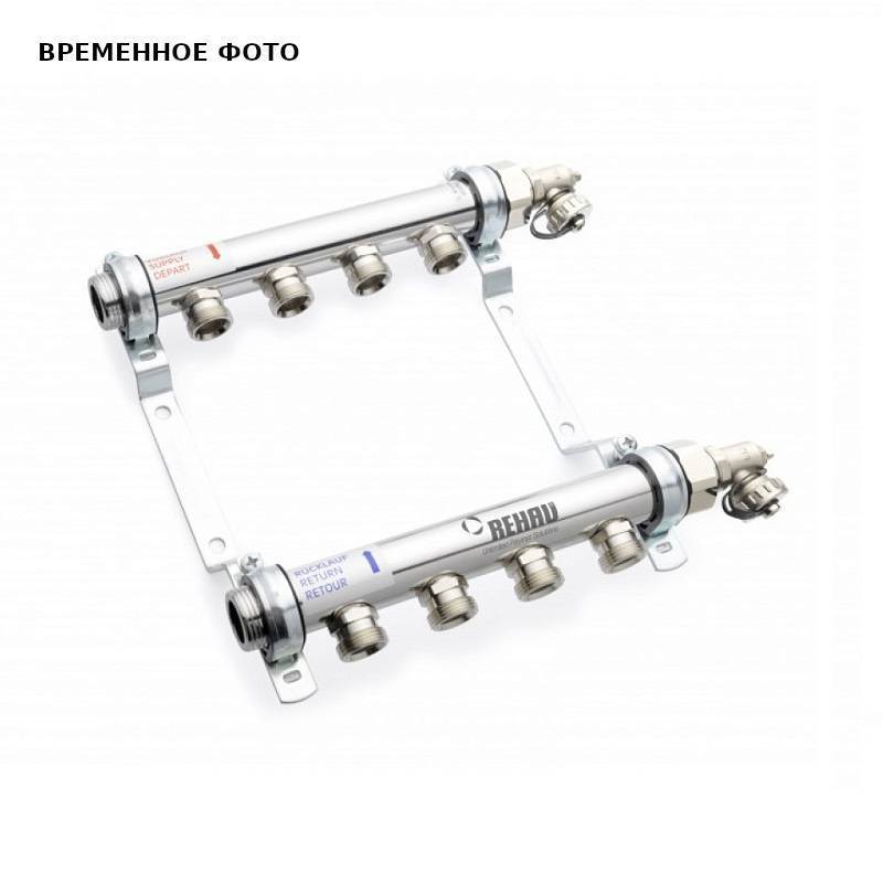 Коллекторная группа REHAU HLV 1 x 4 выхода 3/4 EK из нержавеющей стали с воздухоотводчиком 110206