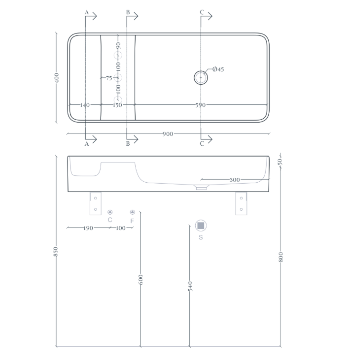 Раковина Artceram Brooklyn 900x400x160 мм подвесная белый BNL0020134