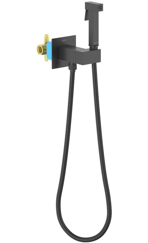 Комплект для гигиенического душа встроенный Aquanet Lira смеситель, лейка, шланг, матовый черный AQ1025MB