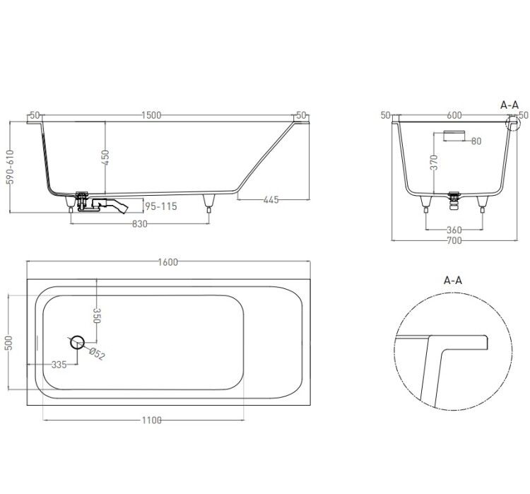 Ванна Salini Orlando Kit 1600x700x600 мм белый глянцевый 102115G