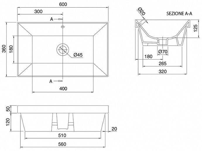 Раковина Scarabeo Teorema 2.0 600x360x170 мм встраиваемая снизу Ardesia BIOKER 513549BK