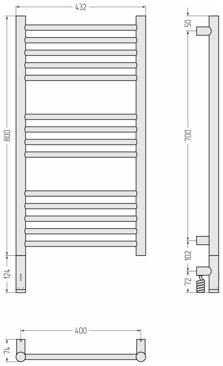 Полотенцесушитель электрический Сунержа Богема 3.1 432х924 мм МЭМ нижнее левое подключение цвет темный титан муар 1560048040