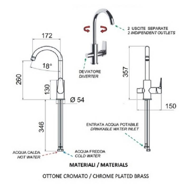 Смеситель для кухни Remer Winner W79DW с каналом для питьевой воды хром
