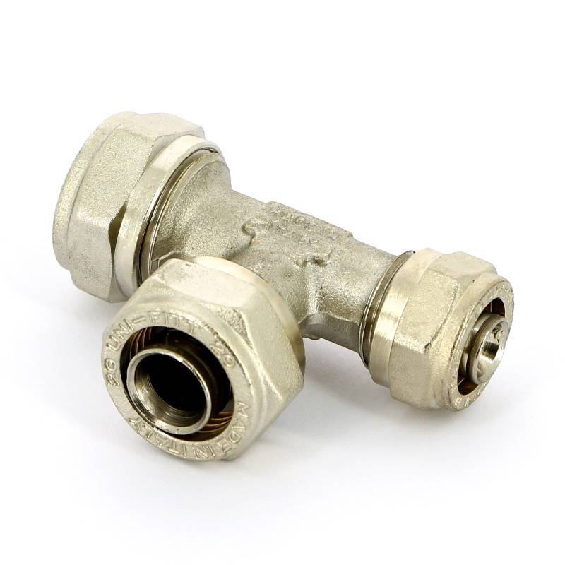 Тройник обжимной никелированный Uni-Fitt 20х20х16 мм 666N7760