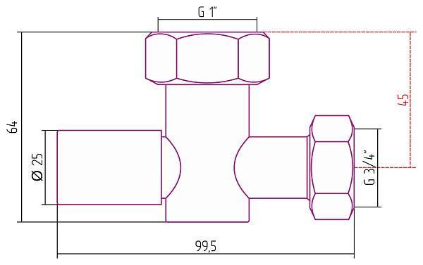 Вентиль запорный Стилье круглый G 1 НГ x G 3/4 НГ 01000-1034
