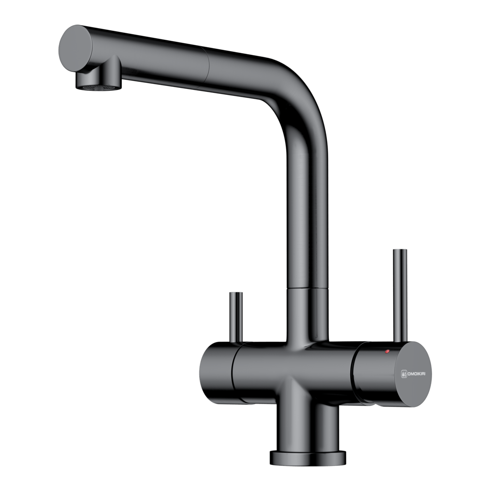 Смеситель для кухни Omoikiri Takamatsu-S GM с выдвижным изливом под фильтр вороненая сталь 4994564