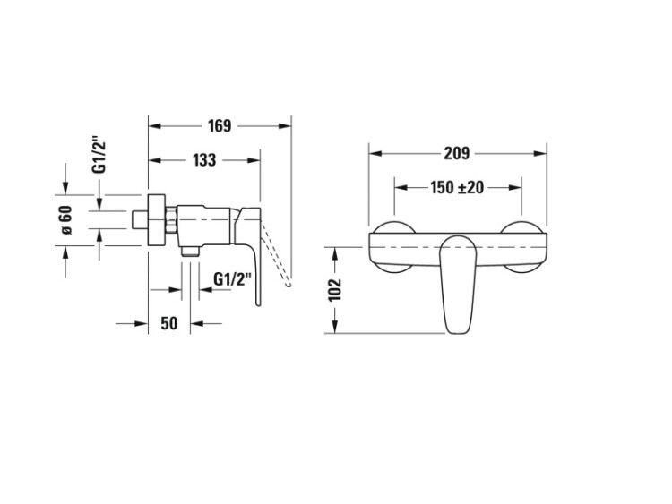 Смеситель для душа Duravit B.1 настенный хром B14230000010