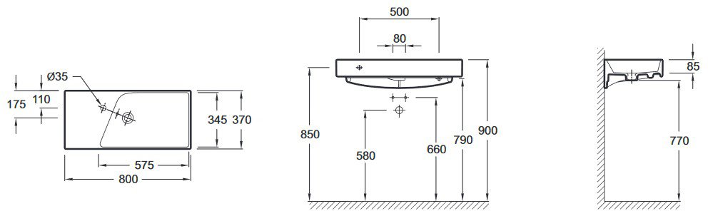 Раковина-столешница Jacob Delafon Rythmik 80х37 см EXP112-Z-00