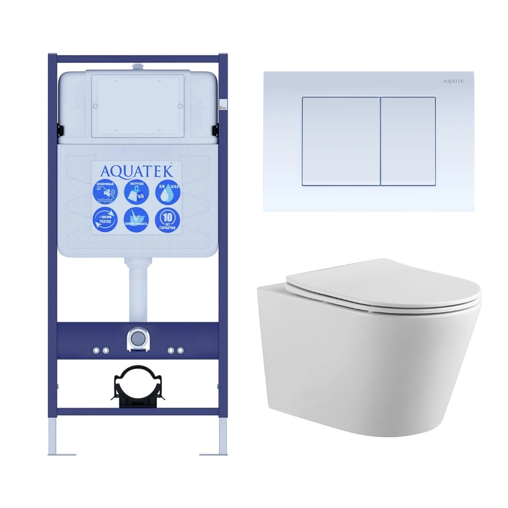 Комплект инсталляции 4 в 1 AQUATEK ВЕГА (рама INS-0000012, кнопка KDI-0000009, унитаз AQ1905-00) ВЕГА-009