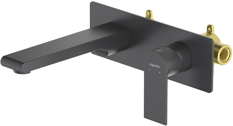 Смеситель для раковины Aquanet Лира настенный комплект со скрытой частью матовый черный AQ1413MB