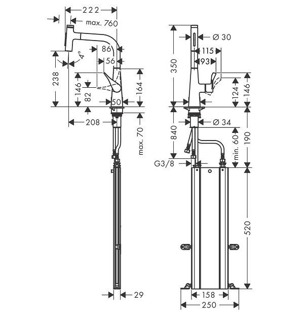 Смеситель для кухни Hansgrohe Metris Select M71 с sBox, цвет сталь 73817800