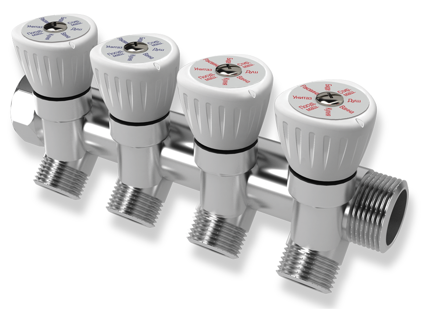 Коллектор с регулировочными вентилями Royal Thermo 3/4x1/2 на 4 выхода RTE 07.004