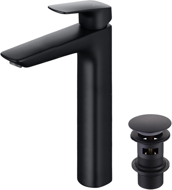Смеситель для раковины Aquanet Вега высокий с донным клапаном черный матовый AQ1005MB