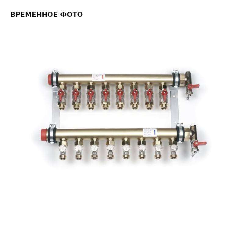 Коллектор промышленный REHAU IVK 1 1/4 3 выхода латунный с шаровыми кранами 246619