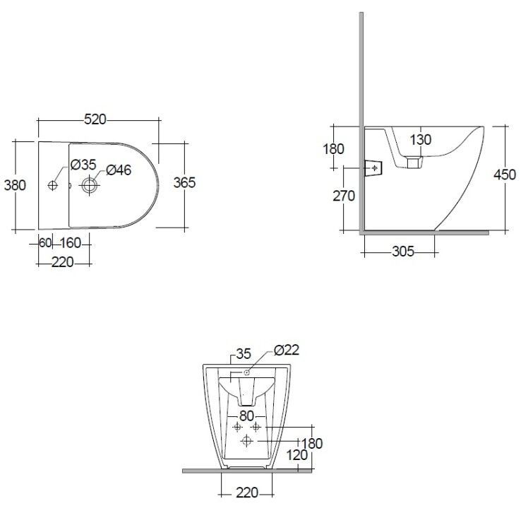 Биде напольное Kludi RESA D 38x52 см белое 24BIB0143