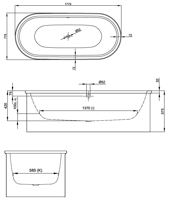 Ванна Bette BetteSuno Oval 1775x775x420 мм отдельностоящая цвет Snow 2740-440 CFXXSR