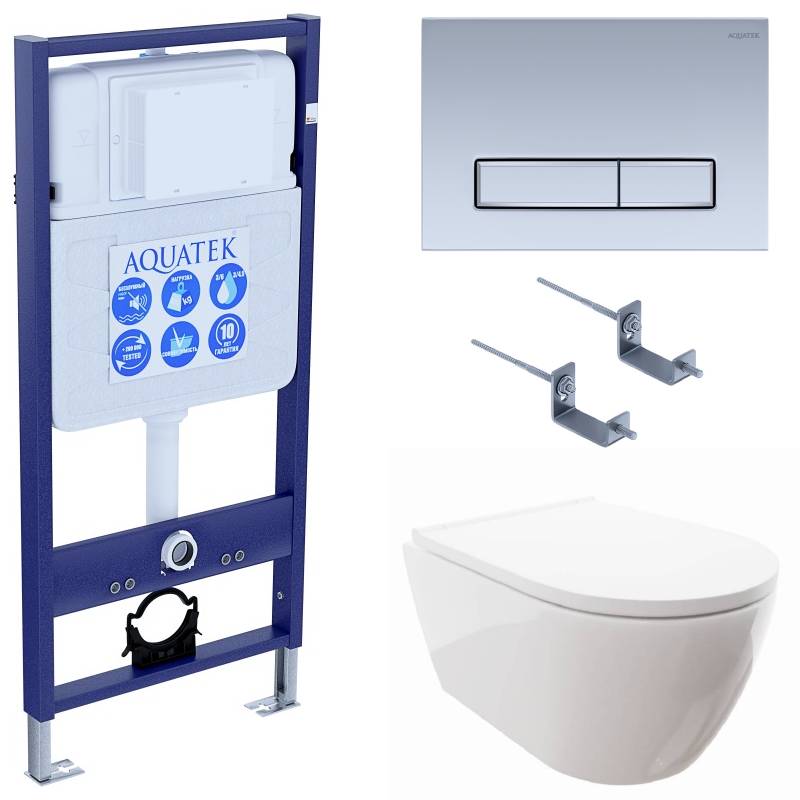 Комплект инсталляции 4 в 1 Aquatek Поларис (рама Standard, унитаз AQ0700-00, сиденье soft-close, панель KDI-0000027) ПОЛАРИС-027