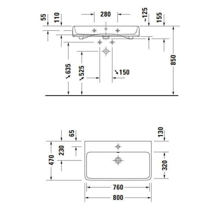 Раковина Duravit Qatego 800x470 мм шлифованная 1 отверстие для смесителя 2382800027