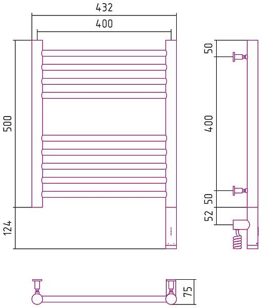 Полотенцесушитель электрический Сунержа Богема 3.0 400x500 мм правый матовая шампань 022-5805-5040