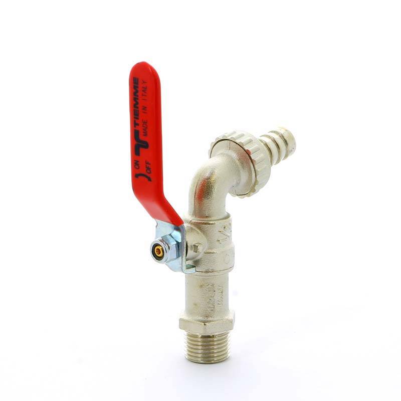 Кран садовый шаровой Tiemme EOLO 1/2 со штуцером и стальной ручкой 2500006