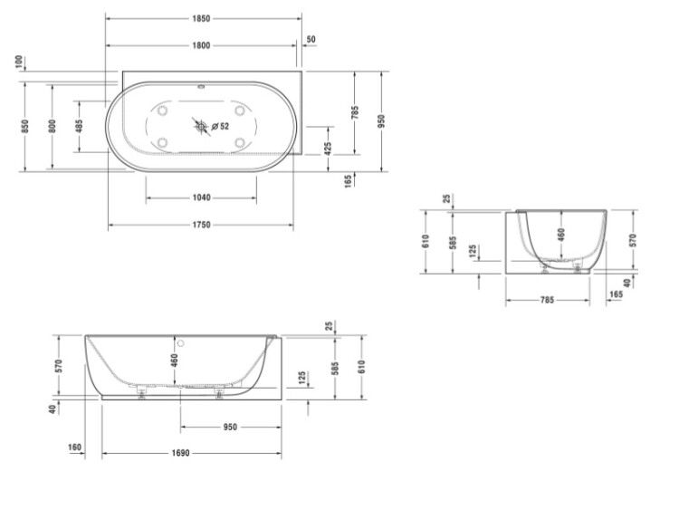 Ванна Duravit Luv 1850x950 мм пристенная/угловая овальная 700432000000000