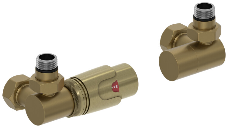 Комплект терморегуляторов Сунержа 3D автоматический левый G 1/2 x G 3/4 золотой шёлк 3214210001