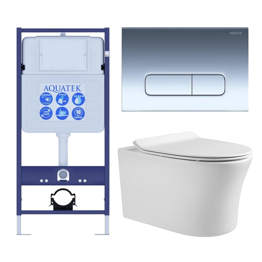 Комплект инсталляции 4 в 1 AQUATEK НИКА-016 (рама INS-0000012, крепеж KKI-0000002, клавиша KDI-0000016, унитаз AQ2009-00 soft-close) INS-0000012/KKI-0000002/KDI-0000016/AQ2009-00