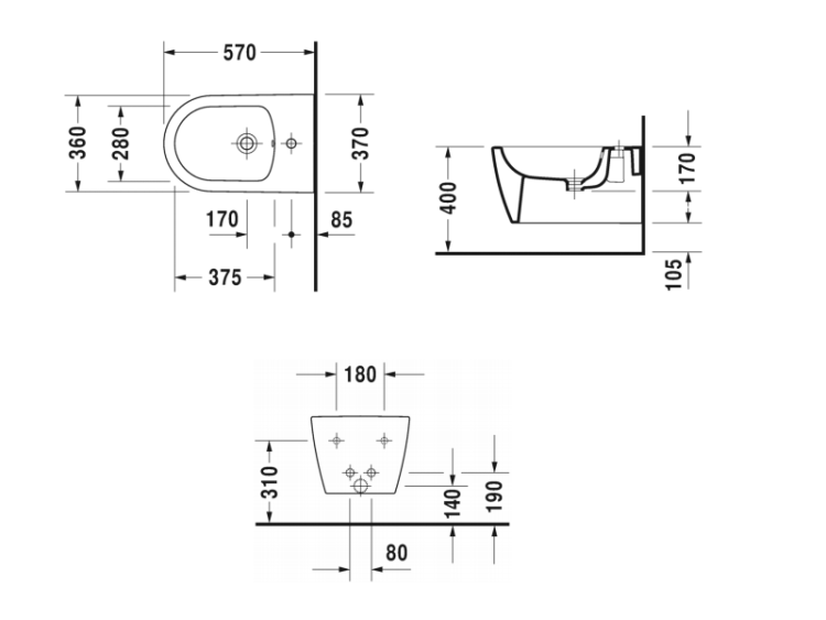 Биде подвесное Duravit ME by Starck 370x570 мм белое матовое 2288153200