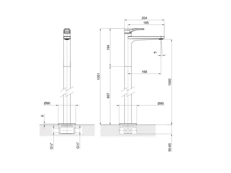 Смеситель для раковины Fantini AL/23 Lissoni напольный черный матовый 2613B036B