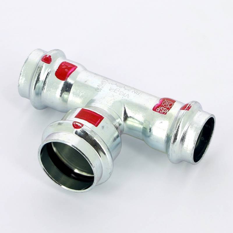 Тройник пресс Viega Prestabo оцинкованная сталь 22х28х22 мм 558871