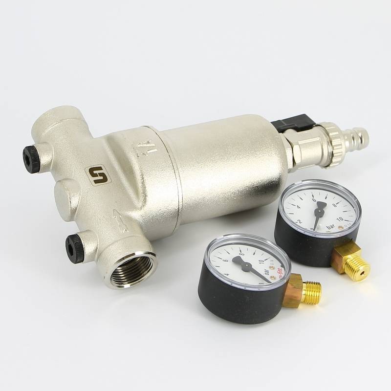 Фильтр промывной Uni-Fitt ВВ 3/4 со сливным краном и 2 манометрами 300 мкм никелированный 216N3030