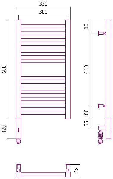 Полотенцесушитель электрический Сунержа Модус 3.0 300x600 мм левый без покрытия 00-5700-6030