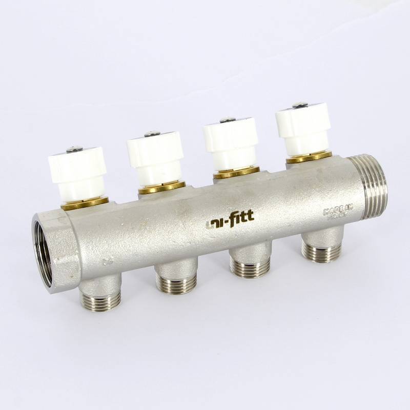 Коллектор никелированный Uni-Fitt 1 НВ 4 выхода 1/2 Н 40 мм под плоскую прокладку 405N4240