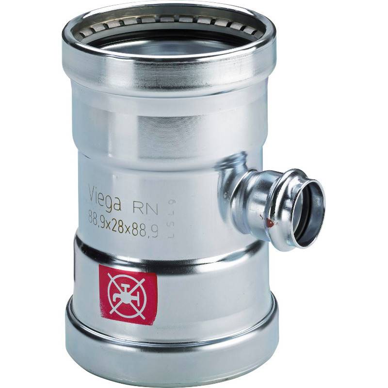 Тройник пресс редукционный Viega Prestabo SC-Contur 88.9х54х88.9 мм оцинкованная сталь 597962