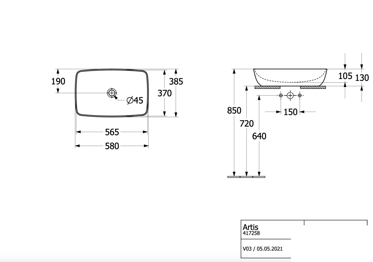 Раковина на столешницу Villeroy & Boch Artis 41725801.0