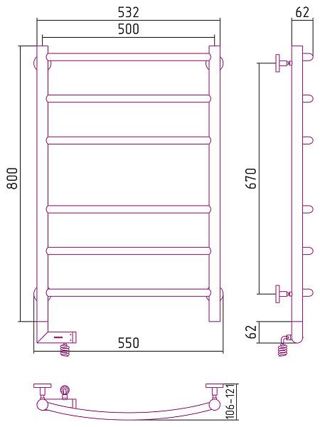 Полотенцесушитель электрический Сунержа Галант 2.0 500x800 мм левый матовая шампань 022-5200-8050