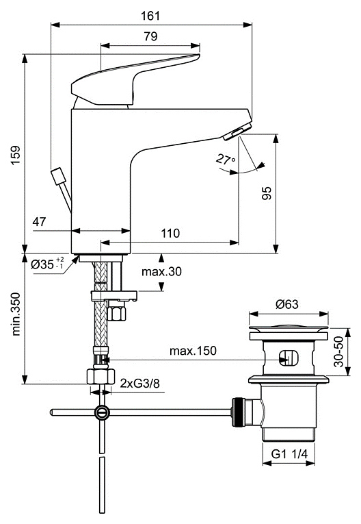Набор смесителей 3 в 1 Ideal Standard Ceraflex (B1713AA + B1721AA + B2620AA) BD001AA