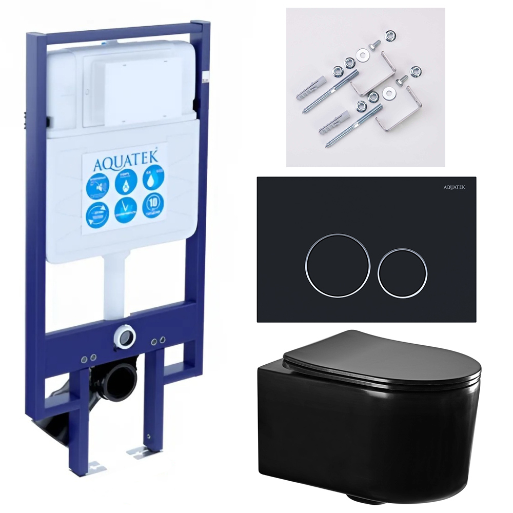 Комплект инсталляции 4 в 1 AQUATEK МИЯ-MB-020 (рама INS-0000020, крепеж KKI-0000002, клавиша KDI-0000020, унитаз AQ2004-MB soft-close) INS-0000020/KKI-0000002/KDI-0000020/AQ2004-MB