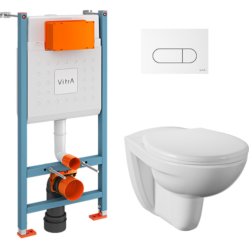 Комплект 4 в 1 VitrA Normus унитаз подвесной с инсталляцией и панелью белый глянец 9773B003-7207