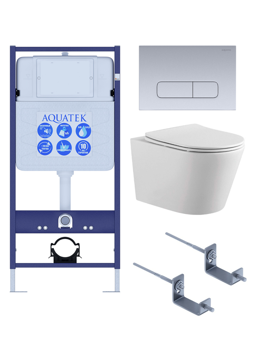 Комплект инсталляции AQUATEK ВЕГА-1905-014 рама INS-0000012 кнопка KDI-0000014 унитаз AQ1905-00