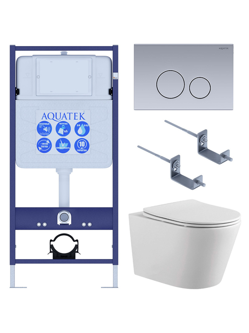 Комплект инсталляции AQUATEK ВЕГА-1905-036 рама INS-0000012 кнопка KDI-0000036 унитаз AQ1905-00