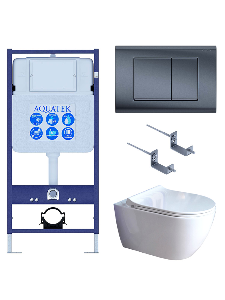 Комплект инсталляции 4 в 1 AQUATEK Поларис (рама INS-0000012, унитаз AQ0700-01, сиденье soft-close, кнопка KDI-0000033) ПОЛАРИС-01-033